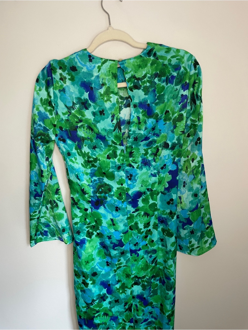 Zara Floral High Neck Long Sleeve Midi Dress Women Small Blue Green Ruched NWOT - Picture 7 of 10